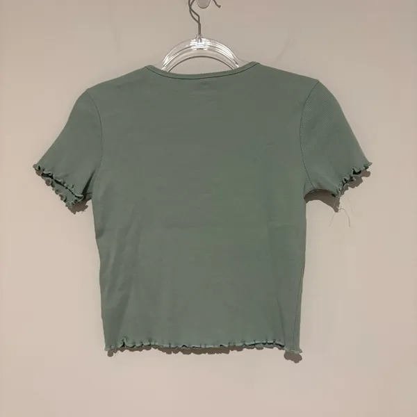 Hollister Sage Green‎ Daisy Embroidered baby lettuce Tee green size small - Image 4