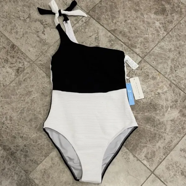 CUPSHE One Piece Swimsuit Color Block One Shoulder Bowknot Bathing Suit … - Image 3