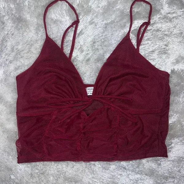 Urban Outfitters Wine Red Ruched Crop Top - Image 4