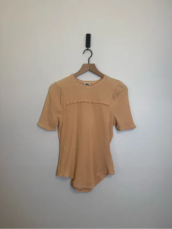 FREE PEOPLE‎ Smocked Textured Care Red Delicious T-Shirt - Image 3