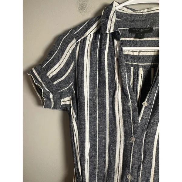 Banana Republic Womens Navy‎ White Striped Linen Rayon Midi Shirt Dress Size 4 - Image 5