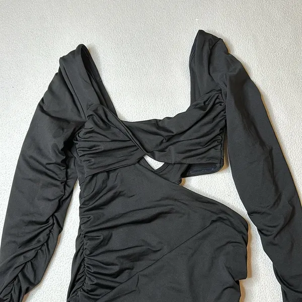 Oh Polly Black Ruched Cutout Mini Dress - Image 2