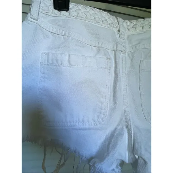 Abercrombie & Fitch High Rise Braided Waist Fringe Hem Festival Shorts White Sz4 - Image 11