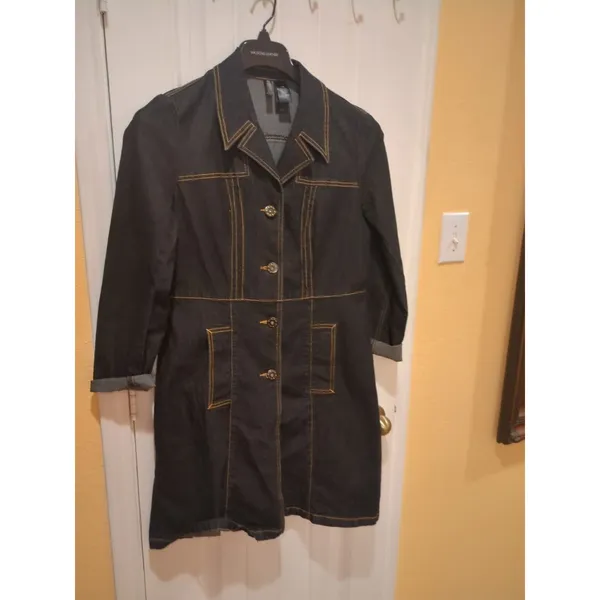 BISOU BISOU Women Large Button Front Denim Jacket Dress Size L - Image 4