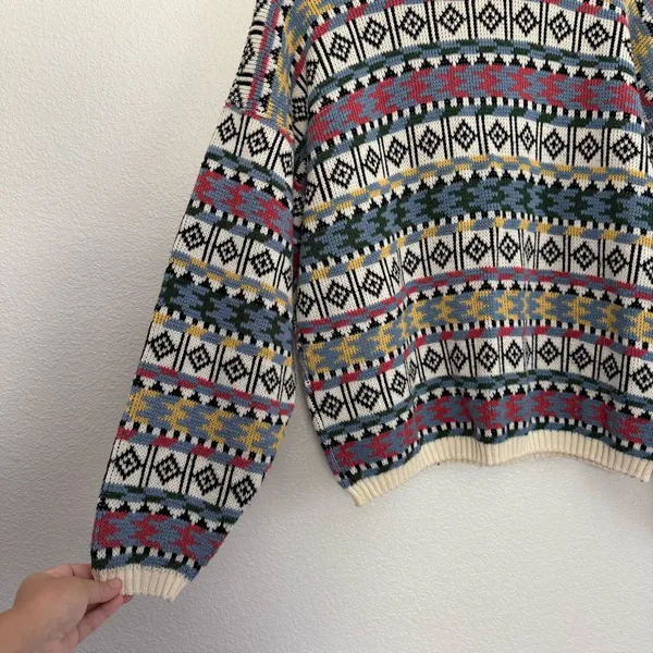 Vintage 90s Liberty Knits Patterned Knit Pullover Sweater Medium White - Image 2