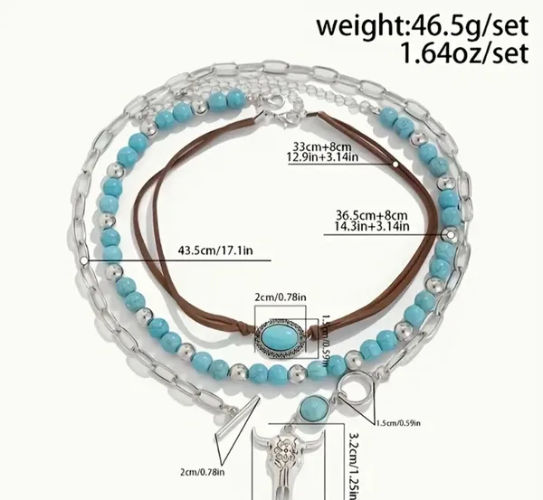 Turquoise and Silver Layered Necklace Set Blue - Image 6