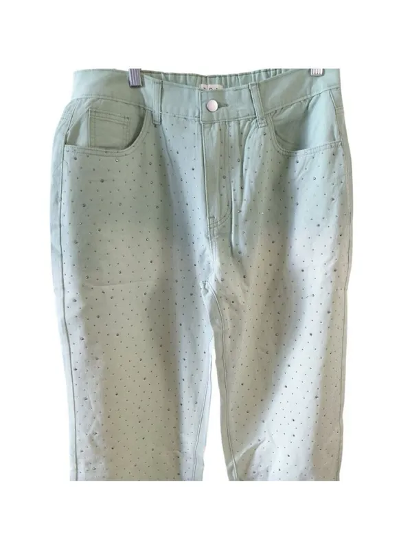 POL Embellishments Gradient Wide Leg Pants Jeans L Green - Image 5