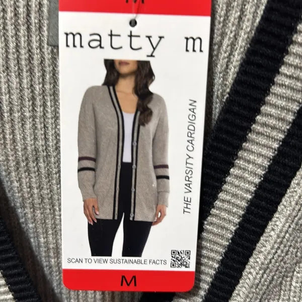 Matty M Gray Cardigan with Black and Burgundy Stripes - Image 7