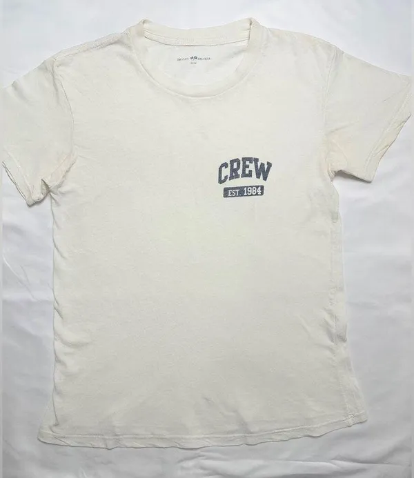 Brandy Melville Vintage Short Sleeve "Crew" Graphic Tee - White/Navy - Image 3