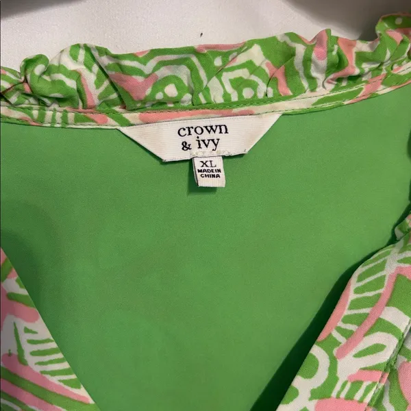 Crown & Ivy Preppy Floral Green and Pink Dress XL - Image 3