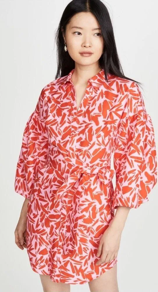 Veronica Beard dress Womens size 8 Samy pink puff sleeves button front **Flawed* - Image 2