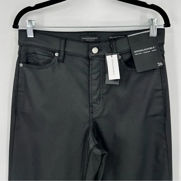 🆕 NWT Banana Republic High Rise Straight Leg Ankle Jeans Wax Coated Black Sz 26 - Image 9
