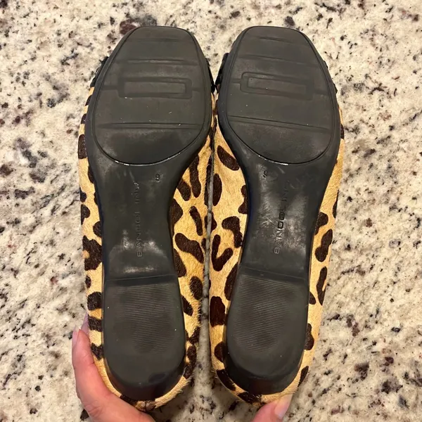 Bandolino Leopard Calf Hair Ballet Flats Womens 9 Brown‎ Buckle Square Toe Wedge - Image 5