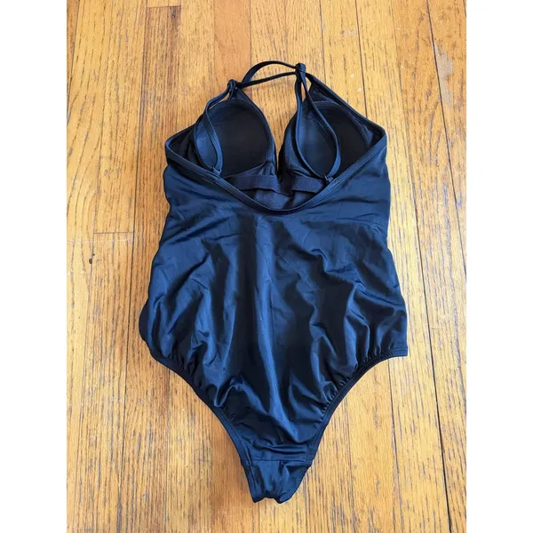 Time And Tru Blk One Piece Halter Swimsuit Womens M(8-10) - Image 2