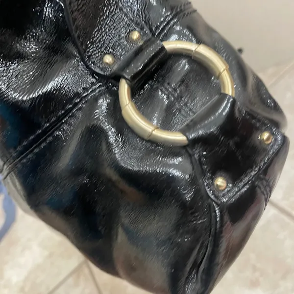 Michael Kors Black Patent Leather‎ Satchel Shoulder Bag Designer Purse EUC - Image 6