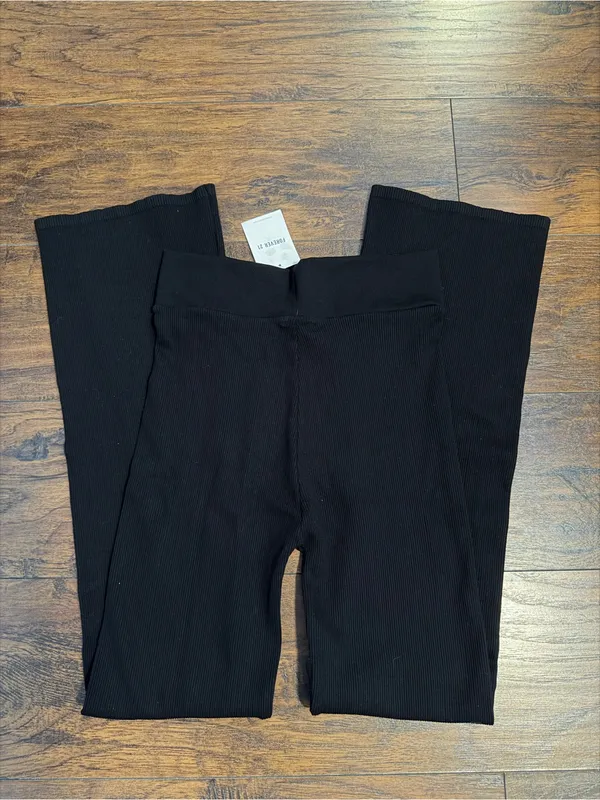 Forever 21 Black Ribbed Wide-Leg Leggings - Image 3