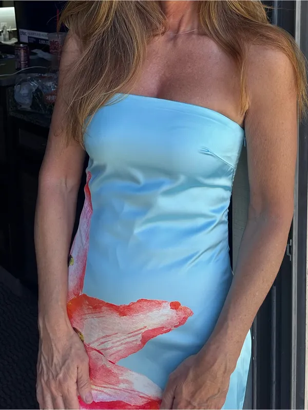 Revolve More to come Lyza Strapless Light Blue Floral-Print Dress - Image 2