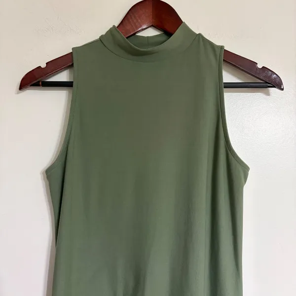 Mudd Womens Olive Green Mock Neck‎ Sleeveless A-Line Stretch Jersey Dress Small - Image 2