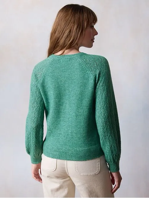 Women's LC Lauren Conrad Pointelle Henley Knitted Sweater Emerald Green Large - Image 2