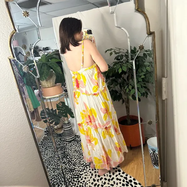 Free People Moonshine Midi Dress Floral Yellow White Medium - Image 4