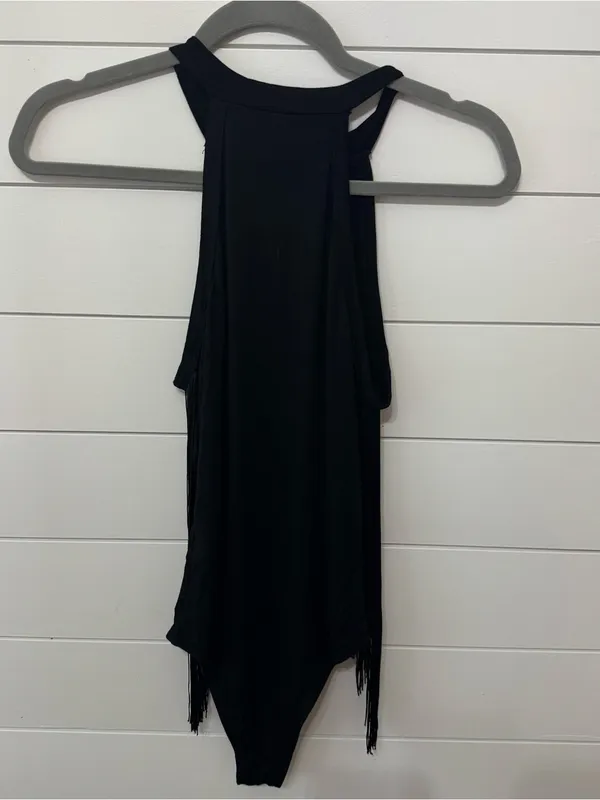 the Verdusa Women's Western Fringe Trim Sleeveless Bodycon Halter Bodysuit Top. - Image 4