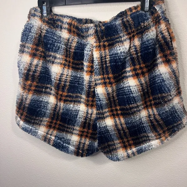 Lazy sundays Cozy Plaid Fleece Women Shorts - Navy and Orange - Image 4