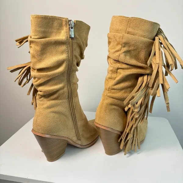 Pretty Little Thing- Tan Boots with Fringe - Image 3