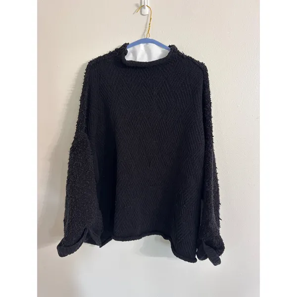 Free‎ People "Cuddle Up" pullover Black Mock Neck Oversized Sweater Soze Small - Image 3