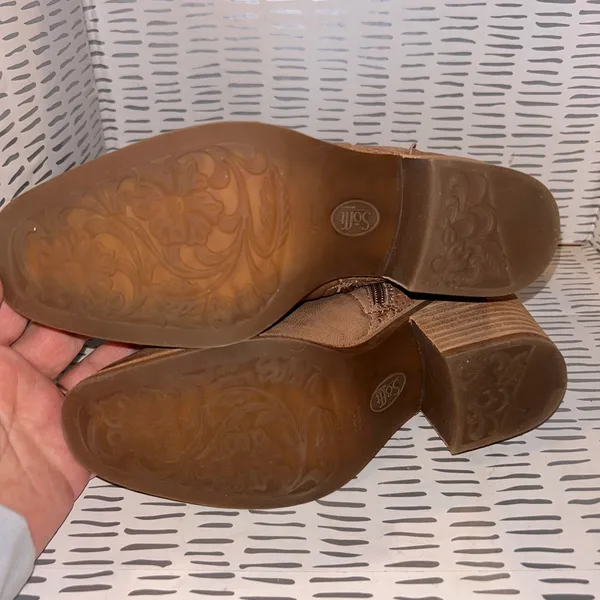 Sofft Chantey Tan Leather Perforated Ankle Boots Womens‎ Size 7M Zip Booties - Image 7