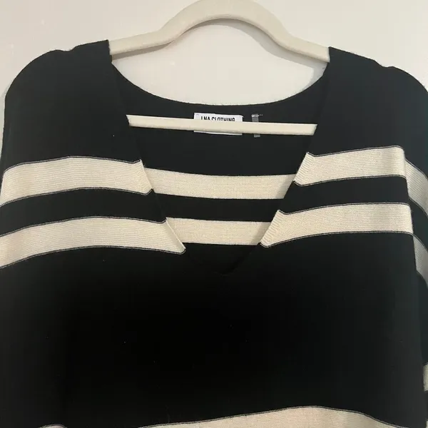 LNA Clothing Modal Blend Black &‎ White Striped V Neck Long Sleeve Sweater Sz Lg - Image 2
