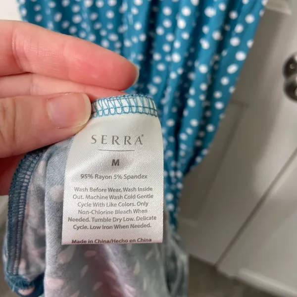 NWOT Serra women’s blue white polka dotted spotted tiered stretch maxi dress‎ M - Image 4