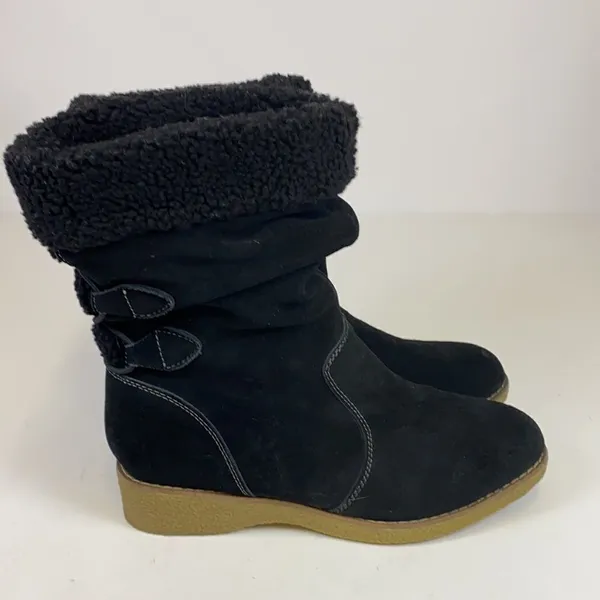 LANDS END Gray‎ Suede Sherpa Lined Boots Size 10D C1 - Image 6