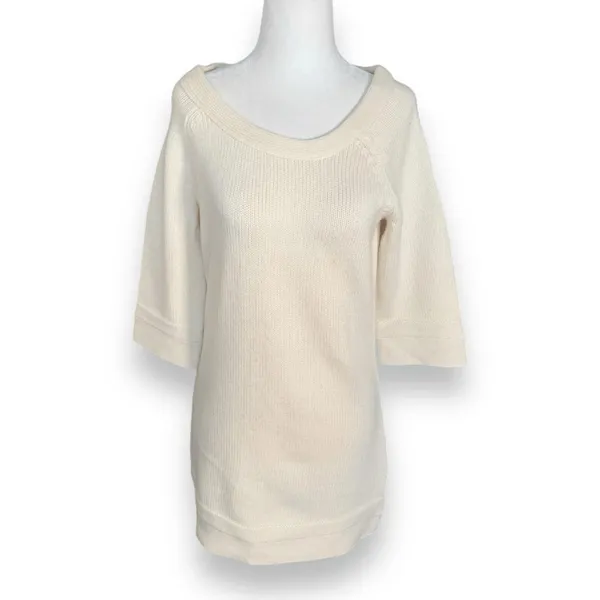 Strenesse Cream Cashmere Scoop Neck 3/4 Sleeve Sweater Knit Top Minimalist‎ 6 - Image 2