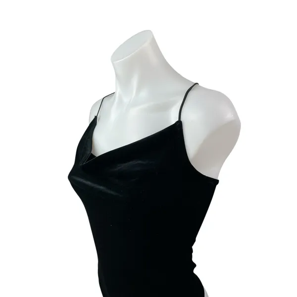 Abercrombie & Fitch Drape Cowl Neck Black Velvet Velour Cami Tank Bodysuit Top S - Image 2