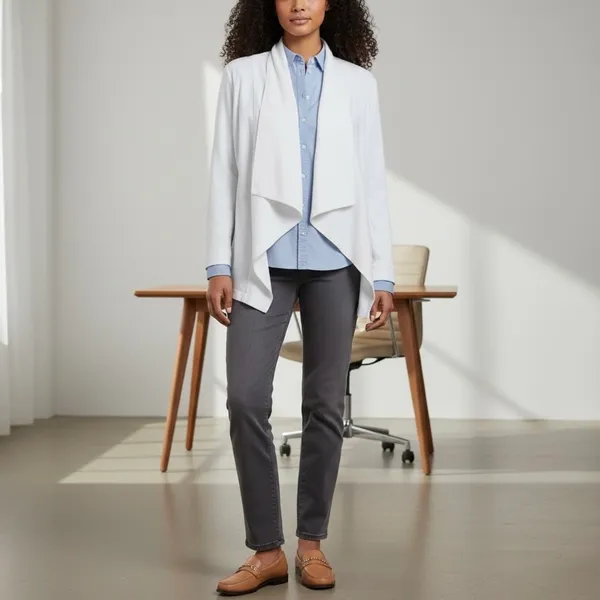 NYDJ Open Front Drape Collar White Blazer – Medium - Image 8