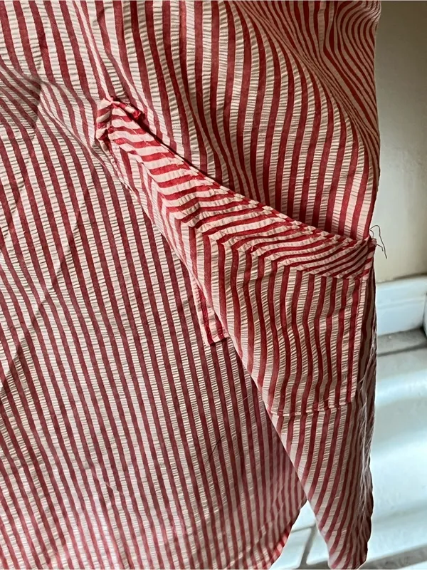 VTG country cottage-core Full apron Bib Seersucker Handmade Red White Stripe Tie - Image 3