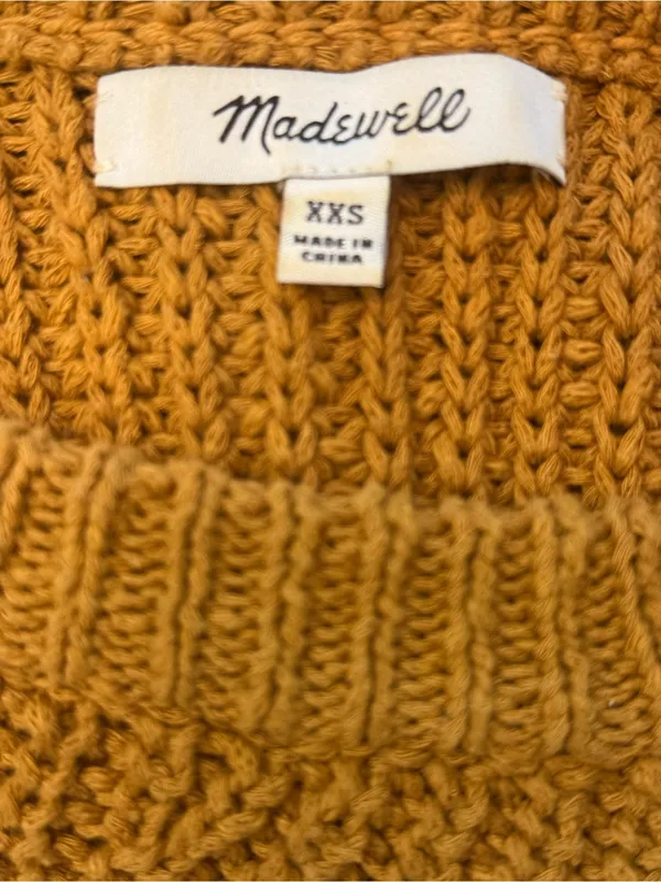 Madewell Mustard Cable-Knit Crewneck Sweater Sz XXS - Image 3