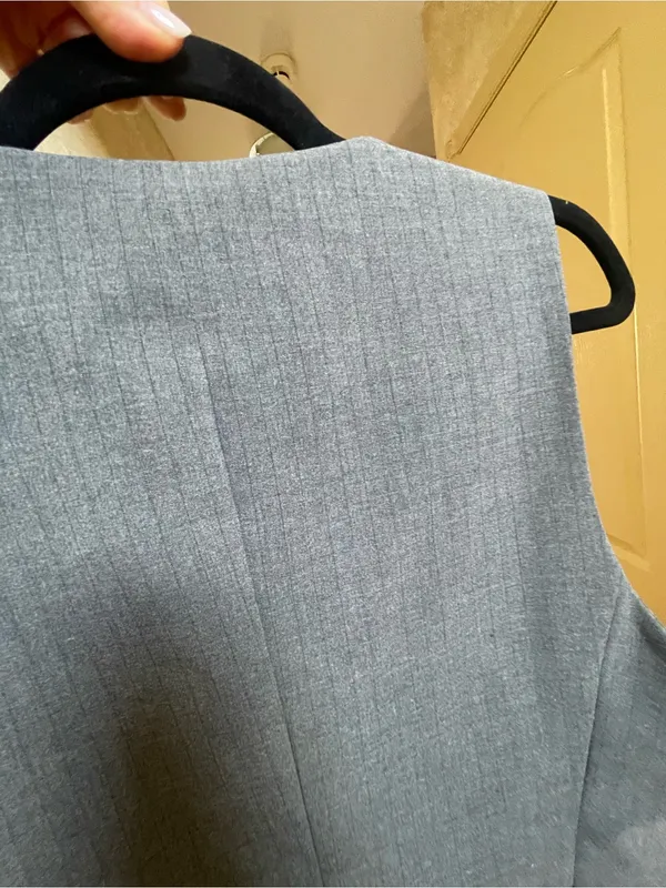 Zara Gray Pinstripe Tailored Asymmetrical Vest Sz L Quiet Luxury Old Money Core - Image 14