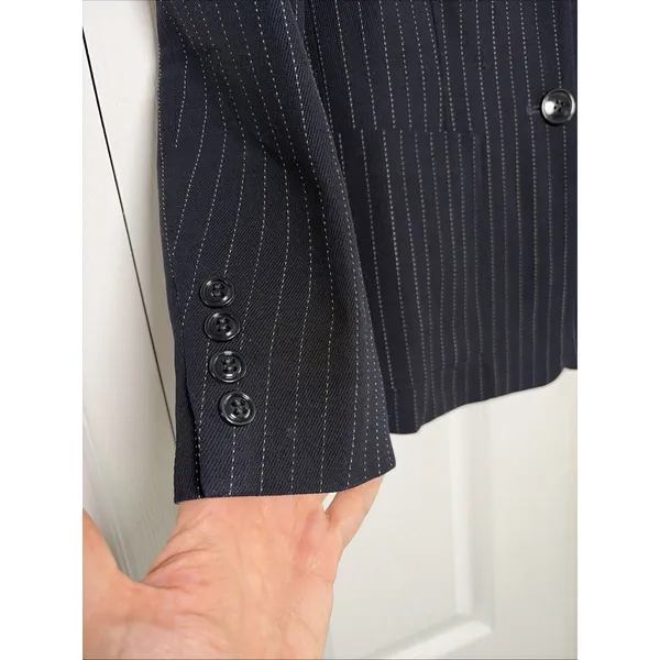 Lauren Ralph Lauren Pinstripe Blazer Womens Size 4 Navy Blue Worsted Wool Office - Image 2