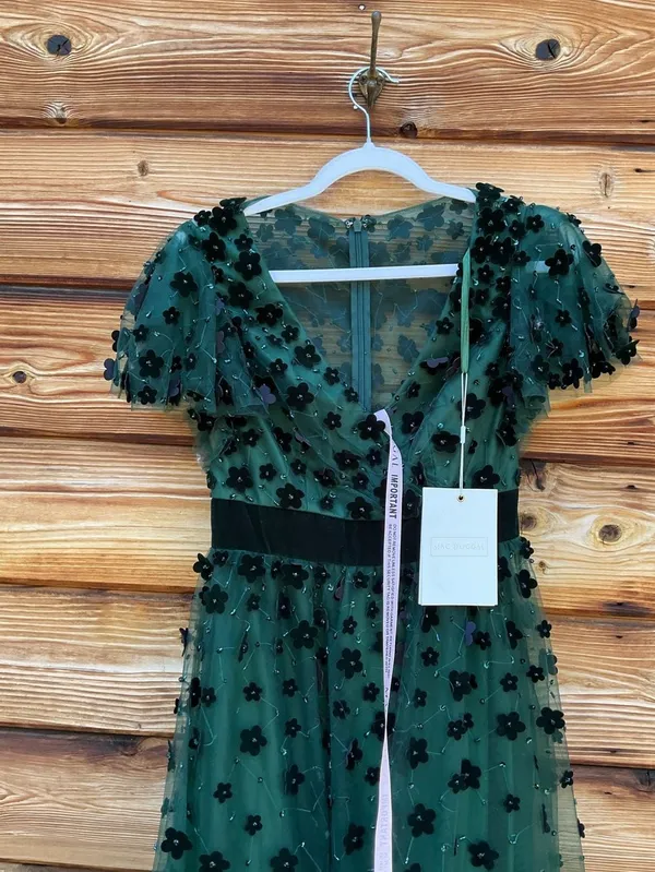 NWT MAC DUGGAL Green Embellished Butterfly Sleeve Velvet Hem Midi Dress Size 2 - Image 8