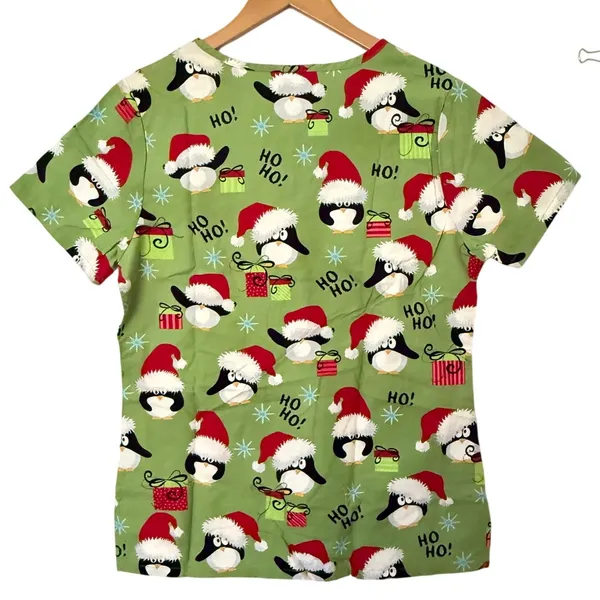 SB Scrub Christmas Penguins Scrub Top‎ Size XS Holiday Festive Work Style - Image 2