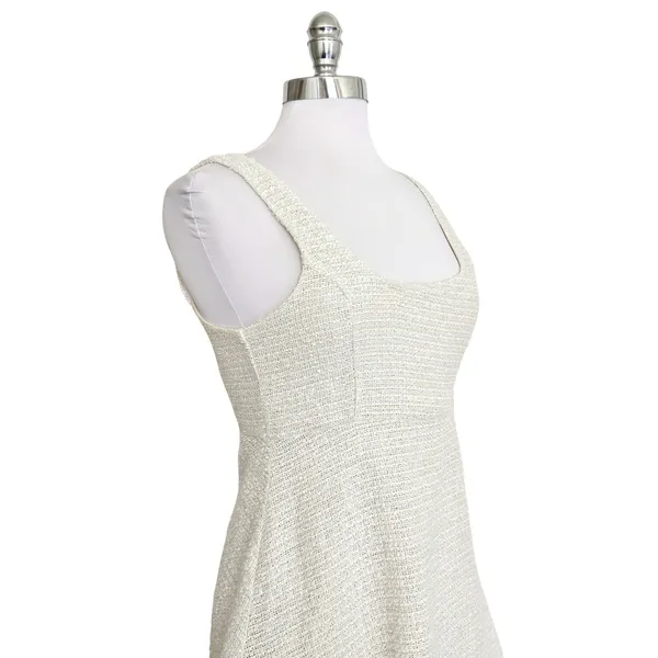 ZARA Womens White Tweed Scoop Neck Button Mini Dress Preppy Structured Chic Sz M - Image 5