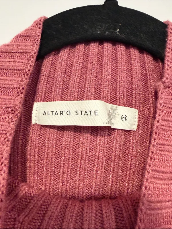Altar’d State Ribbed Mock Neck Side-Tie‎ Crop Top - Dusty Rose - Image 3