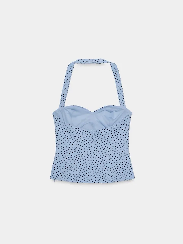 Women’s Light Blue Polka Dot Halter Top - Image 5