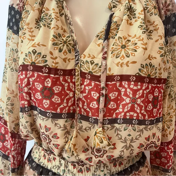Sky To Moon Chiffon Mini Dress Sz S Long Sleeves Blouson Fit Flare - Image 3