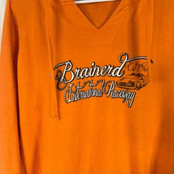 Woman’s Brainerd Minnesota International Raceway Orange Pullover Hoodie — XL - Image 5