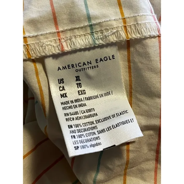American Eagle‎ Striped Smocked Tiered Midi Dress Boho Cotton White Multi Sz XL - Image 6