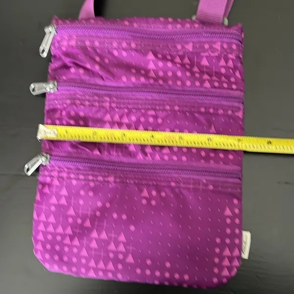 Eddie Bauer Purple Geometric Crossbody‎ Bag Triple Zip Travel Purse Nylon - Image 4