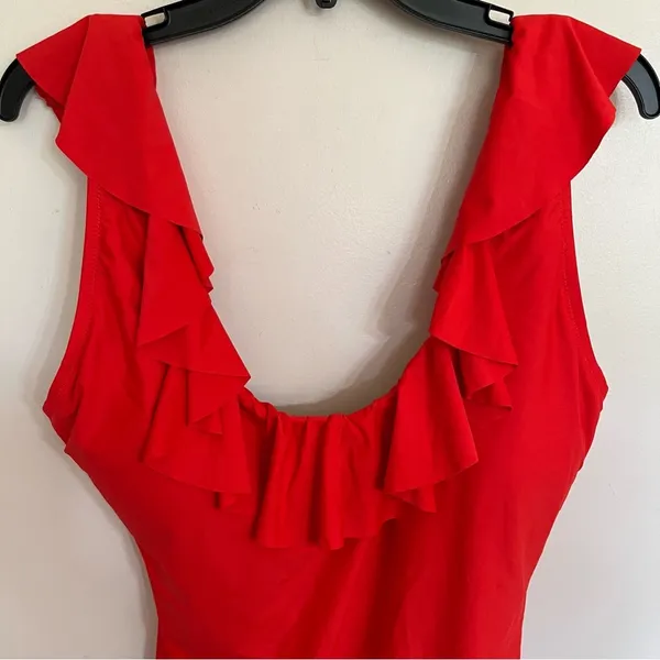 Women’s J. Crew Ruffle‎ Scoopback One Piece Swimsuit Size 16 Red Beach Summer - Image 5