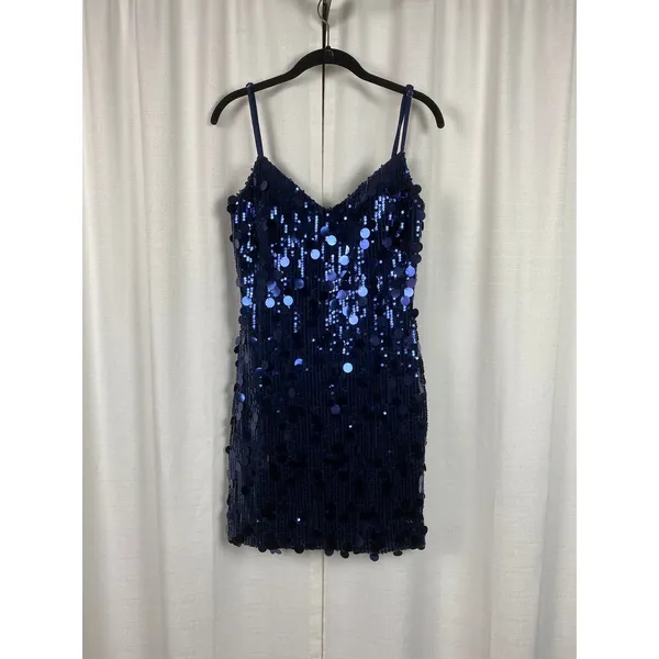 Stacees Dark Navy Sequin Mini Dress Sz.8 NWT Blue - Image 3